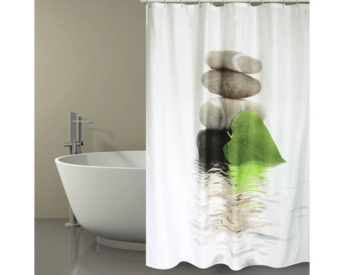 Rideau de douche MSV LINGGA textile 180 x 200 cm gris vert noir blanc 149500