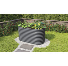 Hochbeet aus Metall im Garten mit Pflanzen