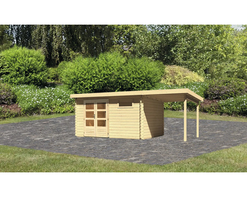 Chalet de jardin en madriers Karibu Noorvik 8 avec toit en appentis 2 m 604 x 333 cm naturel