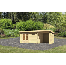 Blockbohlenhaus Karibu Noorvik 8 mit Schleppdach 2 m, Rück- und Seitenwand 604,5 x 333 cm natur