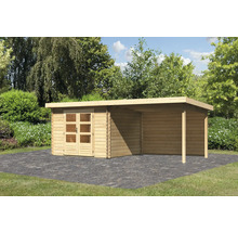 Gartenhaus Karibu Noorvik 5 inkl. Anbaudach 3 m, Rückwand 614 x 333 cm natur