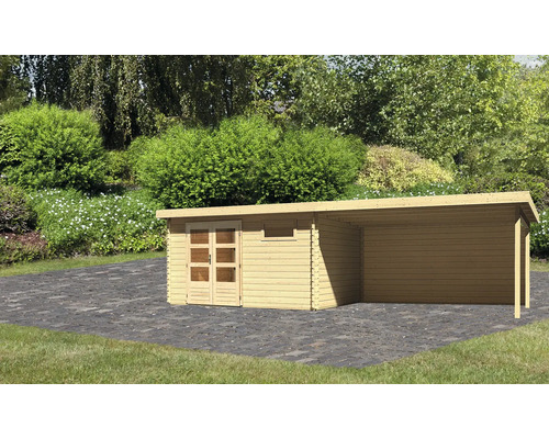 Abri de jardin Karibu Noorvik 8 avec toit en appentis 4 m, panneau arrière 769 x 297 cm naturel