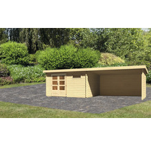 Gartenhaus Karibu Noorvik 8 inkl. Anbaudach 4 m, Rück- und Seitenwand 804,5 x 333 cm natur