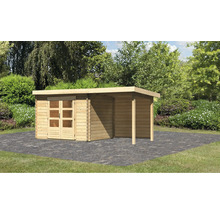 Gartenhaus Karibu Noorvik 3 inkl. Anbaudach 2 m, Rückwand 514 x 273 cm natur