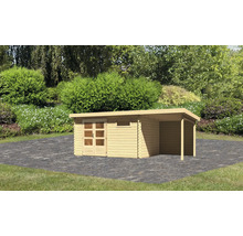 Gartenhaus Karibu Noorvik 8 inkl. Anbaudach 2 m, Rückwand 604,5 x 333 cm natur