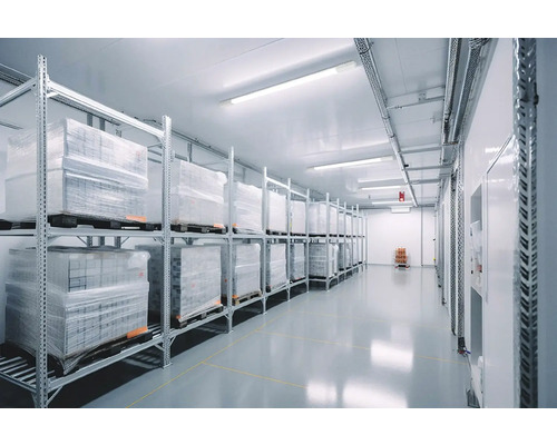 Lagerraum mit Regalen voller Waren