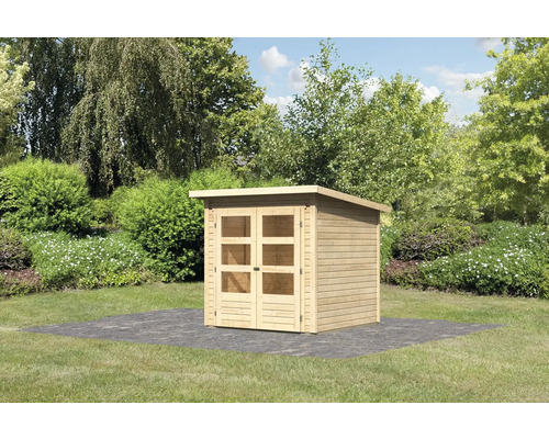 Abri de jardin en bois avec double porte dans le jardin