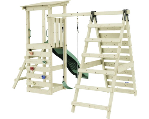 Aire de jeux avec toboggan, balançoire et mur d''escalade pour le jardin