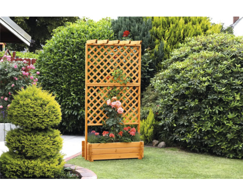 Holz Rankhilfe mit Pflanzkasten im Garten