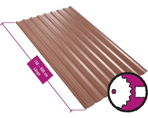 Panneau trapézoïdal pour toiture PRECIT avec intissé anti-condensation W20LV brun rougeRAL 8012 largeur fixe 1135 mm x épaisseur 0,75 mm (au mètre de 150 à 900 cm max.)