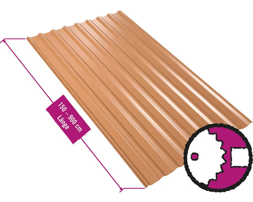 Panneau trapézoïdal pour toiture PRECIT W20LR brun cuivré RAL 8004 largeur fixe 1135 mm x épaisseur 0,63 mm (au mètre de 150 à 900 cm max.)