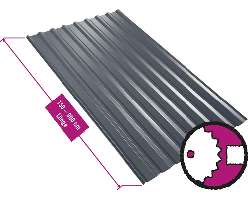 Panneau trapézoïdal pour toiture PRECIT W20LR gris anthracite RAL 7016 largeur fixe 1135 mm x épaisseur 0,63 mm (au mètre de 150 à 900 cm max.)