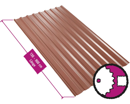 Panneau trapézoïdal pour toiture PRECIT avec intissé anti-condensation W20LV brun rougeRAL 8012 largeur fixe 1135 mm x épaisseur 0,5 mm (au mètre de 150 à 900 cm max.)