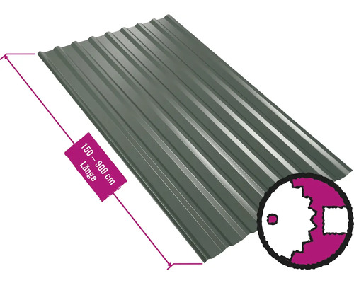 Panneau trapézoïdal pour toiture PRECIT W20LR vert oxyde chromique RAL 6020 largeur fixe 1135 mm x épaisseur 0,63 mm (au mètre de 150 à 900 cm max.)