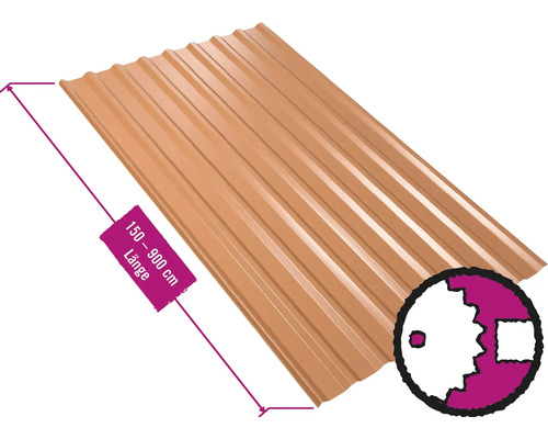 Panneau trapézoïdal pour toiture PRECIT W20LR brun cuivré RAL 8004 largeur fixe 1135 mm x épaisseur 0,75 mm (au mètre de 150 à 900 cm max.)