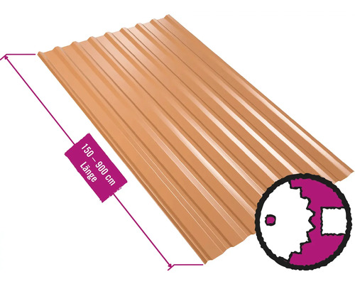 Panneau trapézoïdal pour toiture PRECIT avec intissé anti-condensation W20LV brun cuivré RAL 8004 largeur fixe 1135 mm x épaisseur 0,5 mm (au mètre de 150 à 900 cm max.)