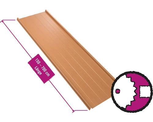 Panneau trapézoïdal pour toiture PRECIT W33LR brun cuivré RAL 8004 largeur fixe 548 mm x épaisseur 0,5 mm (au mètre de 150 à 700 cm max.)