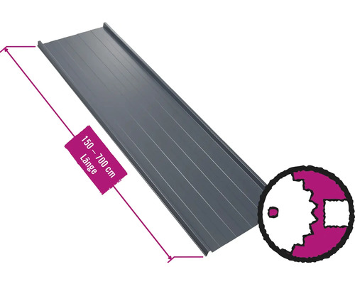 Panneau trapézoïdal pour toiture PRECIT avec intissé anti-condensation W33LV gris anthracite RAL 7016 largeur fixe 548 mm x épaisseur 0,5 mm (au mètre de 150 à 700 cm max.)