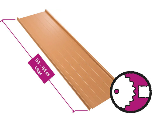 Panneau trapézoïdal pour toiture PRECIT W33LR brun cuivré RAL 8004 largeur fixe 548 mm x épaisseur 0,63 mm (au mètre de 150 à 700 cm max.)