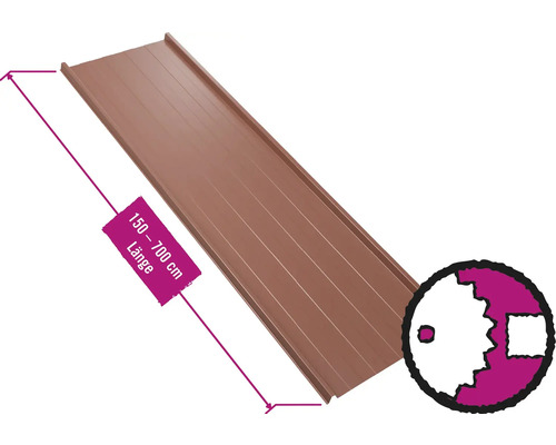 Panneau trapézoïdal pour toiture PRECIT avec intissé anti-condensation W33LV brun rougeRAL 8012 largeur fixe 548 mm x épaisseur 0,63 mm (au mètre de 150 à 700 cm max.)