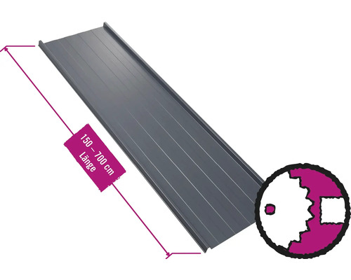 Panneau trapézoïdal pour toiture PRECIT avec intissé anti-condensation W33LV gris anthracite RAL 7016 largeur fixe 548 mm x épaisseur 0,63 mm (au mètre de 150 à 700 cm max.)