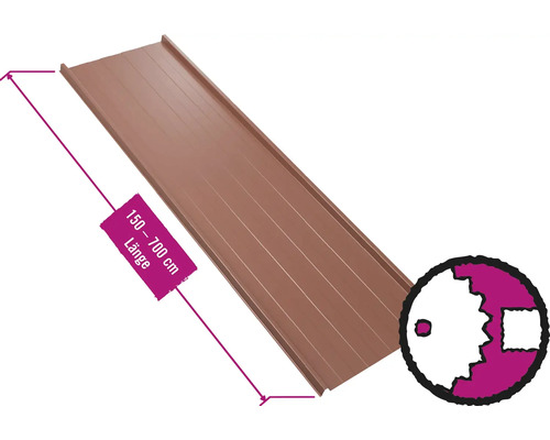 Panneau trapézoïdal pour toiture PRECIT avec intissé anti-condensation W33LV brun rougeRAL 8012 largeur fixe 548 mm x épaisseur 0,75 mm (au mètre de 150 à 700 cm max.)