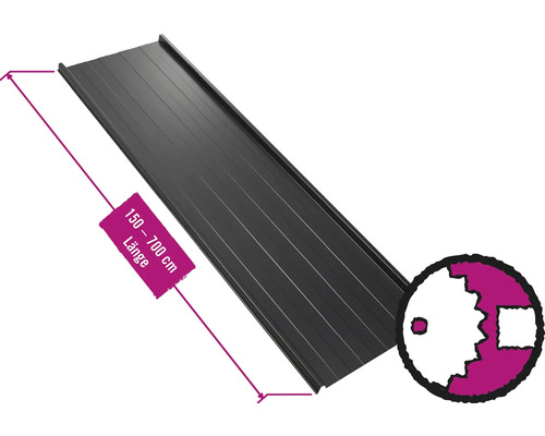 Panneau trapézoïdal pour toiture PRECIT avec intissé anti-condensation W33LV noir foncéRAL 7005 largeur fixe 548 mm x épaisseur 0,5 mm (au mètre de 150 à 700 cm max.)