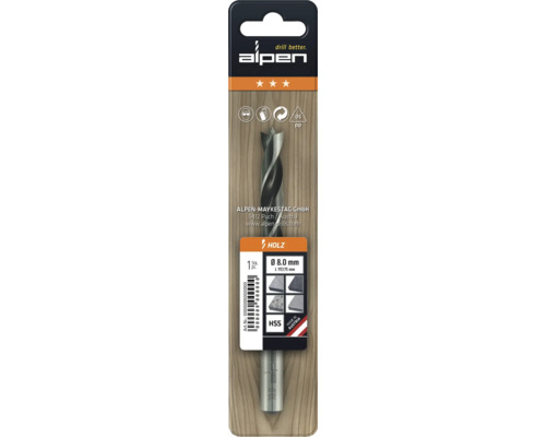 Alpen Holzspiralbohrer, Durchmesser 8.0 mm, geeignet für Holz