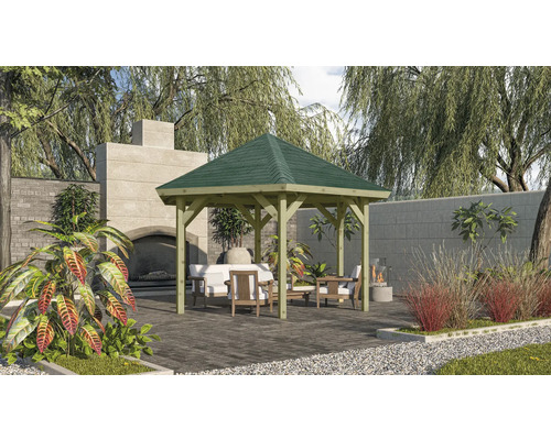 Pavillon Karibu Classic Felm avec bardeaux 324x370 cm traité en autoclave par imprégnation