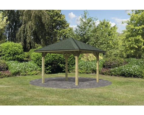 Pavillon Karibu Classic Achtrup 1 avec bardeaux verts et toit 265x265 cm traité en autoclave par imprégnation