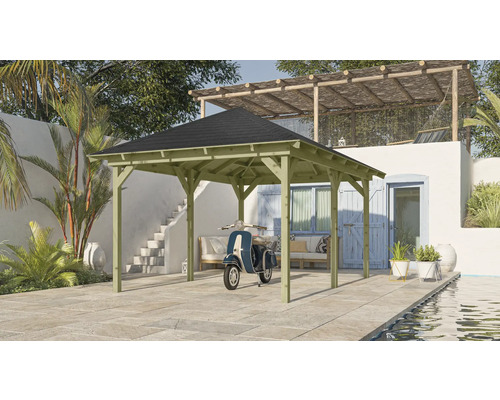 Pavillon Karibu Taura avec ancrage pour poteaux 289x429 cm traité en autoclave par imprégnation