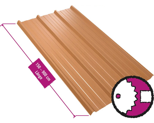 Panneau trapézoïdal pour toiture PRECIT W45LR brun cuivré RAL 8004 largeur fixe 1075 mm x épaisseur 0,5 mm (au mètre de 150 à 900 cm max.)