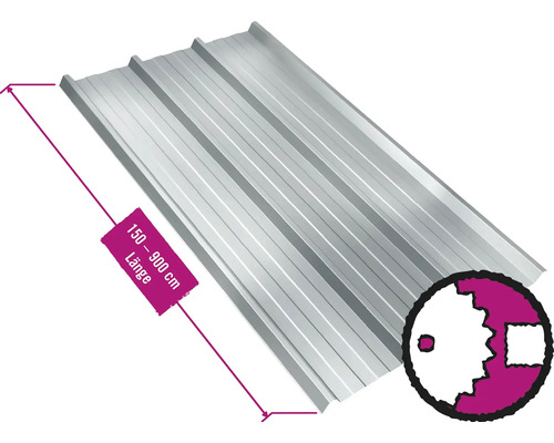 Panneau trapézoïdal pour toiture PRECIT avec intissé anti-condensation W45LV galvanisé largeur fixe 1075 mm x épaisseur 0,5 mm (au mètre de 150 à 900 cm max.)