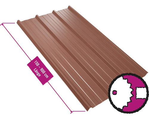 Panneau trapézoïdal pour toiture PRECIT W45LR brun rouge RAL 8012 largeur fixe 1075 mm x épaisseur 0,75 mm (au mètre de 150 à 900 cm max.)