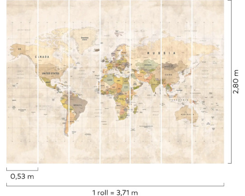 Papier peint carte du monde avec les frontières des pays et les détails géographiques