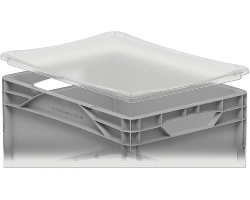 Graue Kunststoffbox mit transparentem Deckel