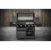Barbecue à gaz avec quatre brûleurs, réchaud latéral et armoire inférieure pour la bouteille de gaz