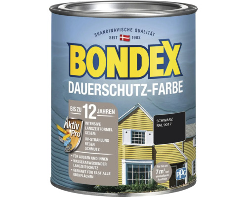 BONDEX Holzfarbe-Dauerschutzfarbe RAL 9017 schwarz 0,75 l Farbeimer Bondex Dauerschutz-Farbe Schwarz RAL 9017 für Aussen- und Innenbereich