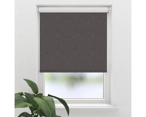 Dunkelgraues Rollo am Fenster mit Kettenzug
