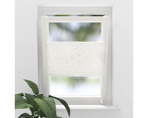 SOLUNA Faltenplissee mit Seitenverspannung ohne Bohren Blatt weiß 100x240 cm Fenster mit Plissee-Faltstore als Sicht- und Sonnenschutz