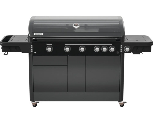 Barbecue à gaz Tenneker® Halo TG-5 U 204,6 x 65,6 x 117 cm 5 brûleurs + brûleur latéral et brûleur arrière, grille en fonte, système de plateforme, insert en verre dans le couvercle