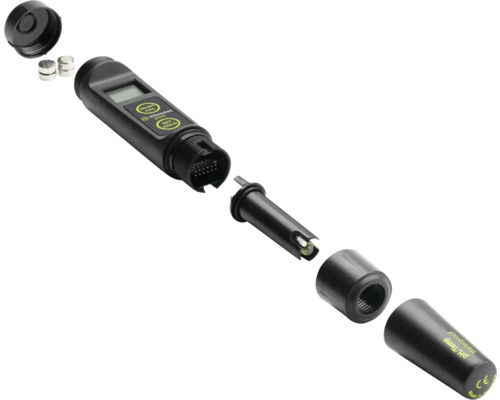 pH-Meter im zerlegten Zustand mit Batterien