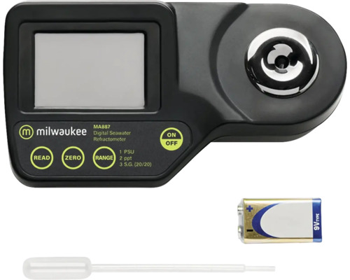 Milwaukee Digitales Meerwasser-Refraktometer MA887 mit Pipette und 9-Volt-Blockbatterie