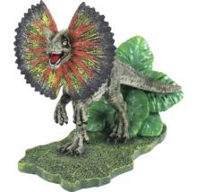 Figurine de dinosaure Dilophosaurus avec collerette et plantes