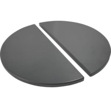 Zwei graue, halbrunde Tischplatten