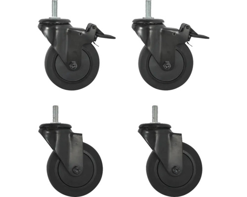 Quatre roulettes pour meubles avec tige filetée et frein