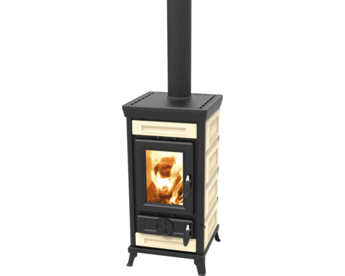 Poêle Thermorossi Sofia Evo fonte céramique beige 7,4 kW avec compartiment de maintien au chaud