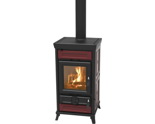 Poêle Thermorossi Ilaria Evo bordeaux fonte céramique bordeaux 10,8 kW avec compartiment de maintien au chaud