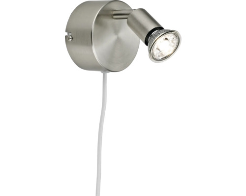 Wandspot 1-flammig H 13,5 cm mit 2 m Kabel + Schalter satin/nickel