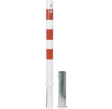 Absperrpfosten Stahlrohr Ø 76 mm x 2,6 mm herausnehmbar mit Profilzylinderschloß ohne Öse weiß-rot H = 1300 mm